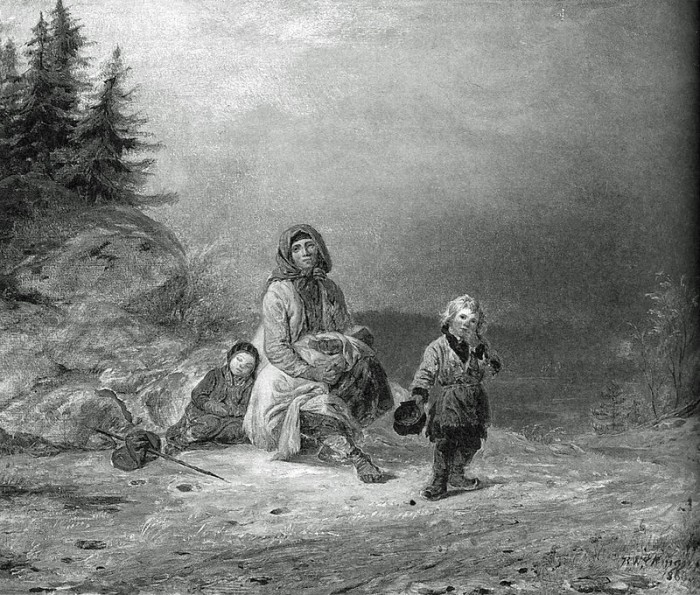 Kerjäläisperhe maantiellä // Robert Wilhelm Ekman 1860